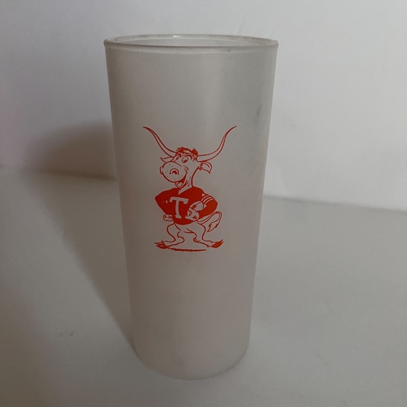 VINTAGE UNIVERSITY OF TEXAS LONGHORNS FROSTED GLASS  Barware Tumbler 60s - Picture 2 of 2